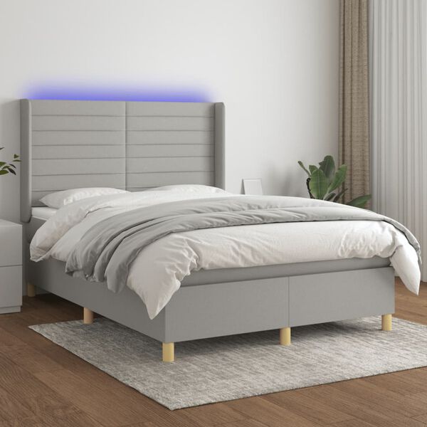 vidaXL Sommier &agrave; lattes de lit matelas LED Gris clair 140x190 cm Tissu
