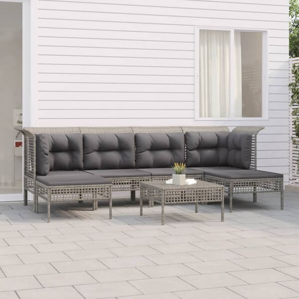 vidaXL Salon de jardin 7 pcs avec coussins Gris R&eacute;sine tress&eacute;e