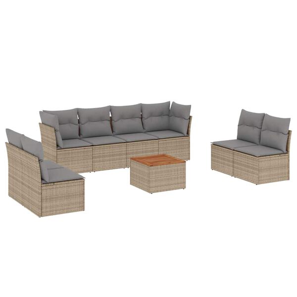 vidaXL Salon de jardin avec coussins 9 pcs beige r&eacute;sine tress&eacute;e