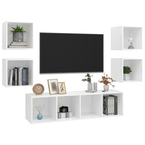 vidaXL Ensemble de meuble TV 5 pcs Blanc Bois d'ing&eacute;nierie