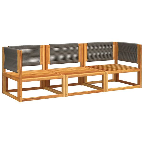 vidaXL Ensemble de canapés de jardin 3 pièces avec coussins, bois d'acacia et corde,