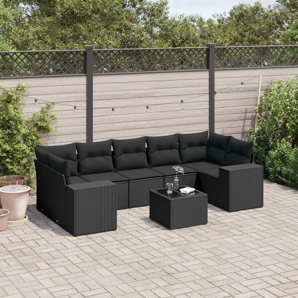 vidaXL Salon de jardin 8 pcs avec coussins noir r&eacute;sine tress&eacute;e