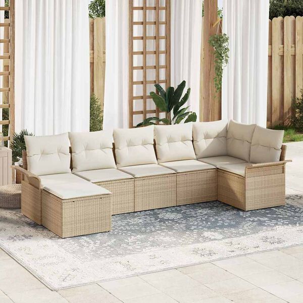 vidaXL Ensemble de canap&eacute; de jardin avec coussin 7 pcs Beige polyrotin