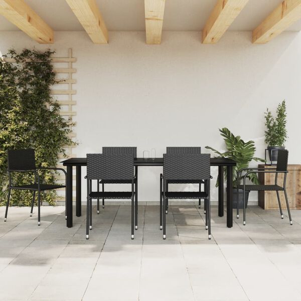 vidaXL Ensemble &agrave; manger de jardin 7 pcs noir r&eacute;sine tress&eacute;e et acier