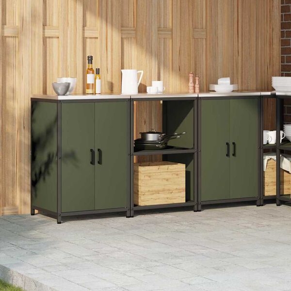 vidaXL Ensemble de rangement cuisine avec &eacute;tag&egrave;re 3 pcs Vert olive