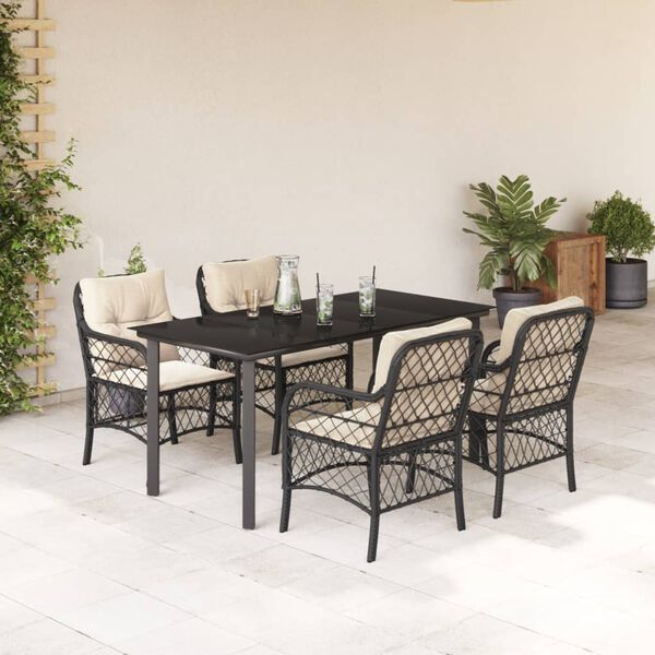 vidaXL Ensemble &agrave; manger de jardin coussins 5pcs Noir R&eacute;sine tress&eacute;e