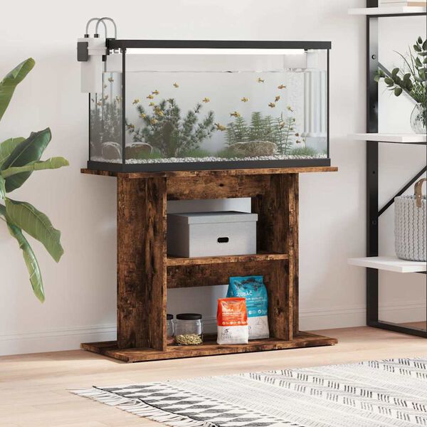 vidaXL Support d'aquarium Ch&ecirc;ne fum&eacute; 80x35x60 cm Bois d'ing&eacute;nierie