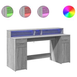 vidaXL Bureau et lumi&egrave;res LED sonoma gris 160x55x91 cm bois ing&eacute;nierie
