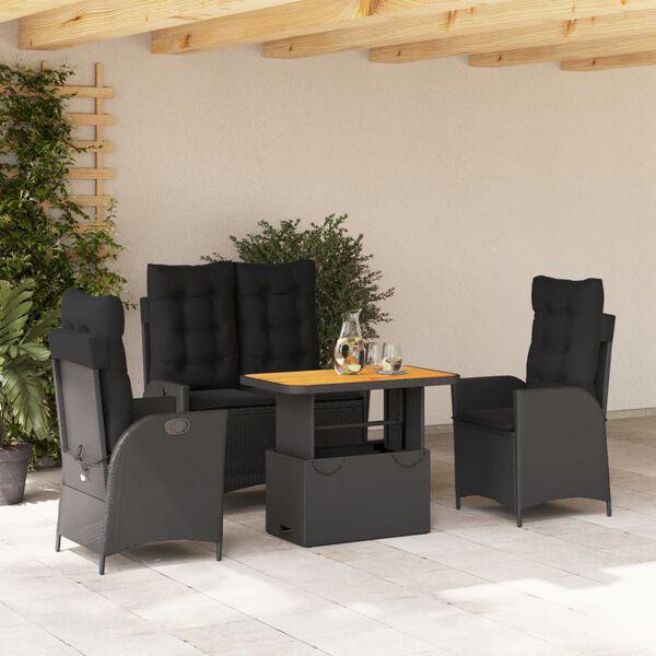 vidaXL Ensemble &agrave; manger de jardin 4 pcs avec coussins noir