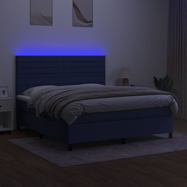 vidaXL Sommier &agrave; lattes de lit et matelas et LED Bleu 180x200 cm Tissu