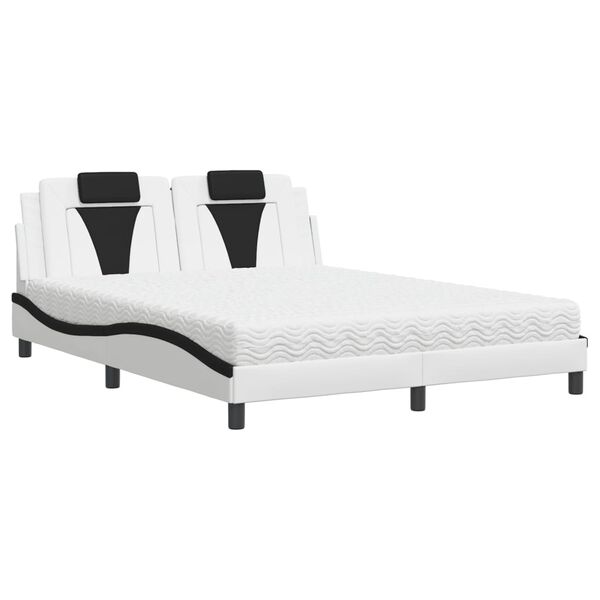 vidaXL Lit Viana avec matelas blanc et noir 160x200 cm similicuir