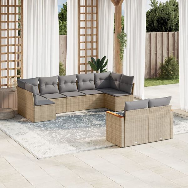 vidaXL Salon de jardin avec coussins 9 pcs beige r&eacute;sine tress&eacute;e