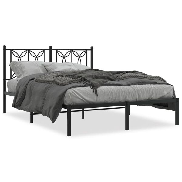 vidaXL Cadre de lit m&eacute;tal sans matelas avec t&ecirc;te de lit noir 140x190cm