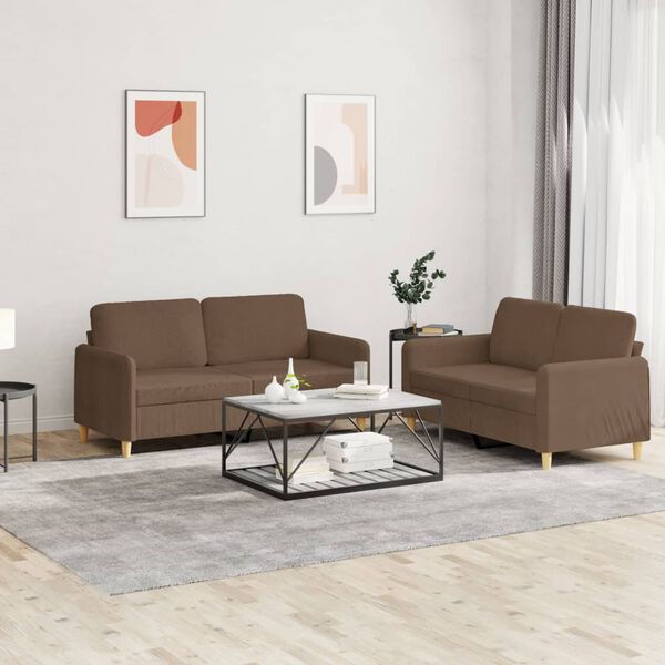 vidaXL Ensemble de canap&eacute;s 2 pcs avec coussins Marron Tissu