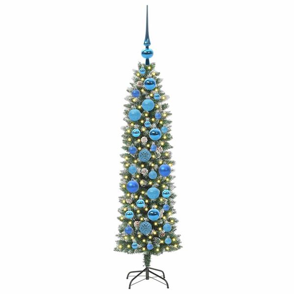 vidaXL Arbre de No&euml;l artificiel slim avec 150 LED Vert et blanc 120 cm