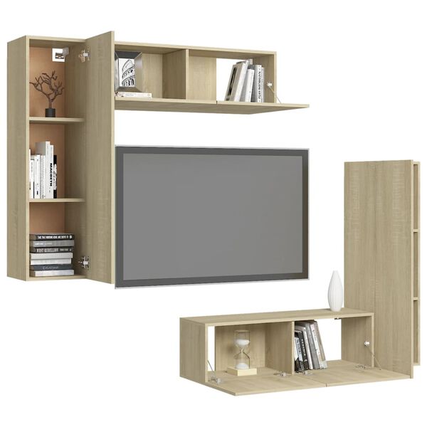vidaXL Ensemble de meubles TV 4 pcs Ch&ecirc;ne sonoma Bois d'ing&eacute;nierie