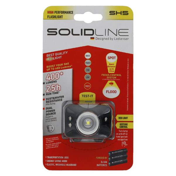 SOLIDLINE Lampe frontale &agrave; LED SH5 400 lm Lumi&egrave;re rouge