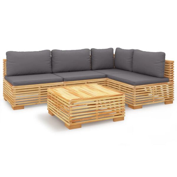 vidaXL Salon de jardin 5 pcs avec coussins Bois de teck solide