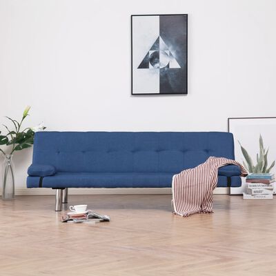 vidaXL Canapé-lit avec deux oreillers Bleu Polyester