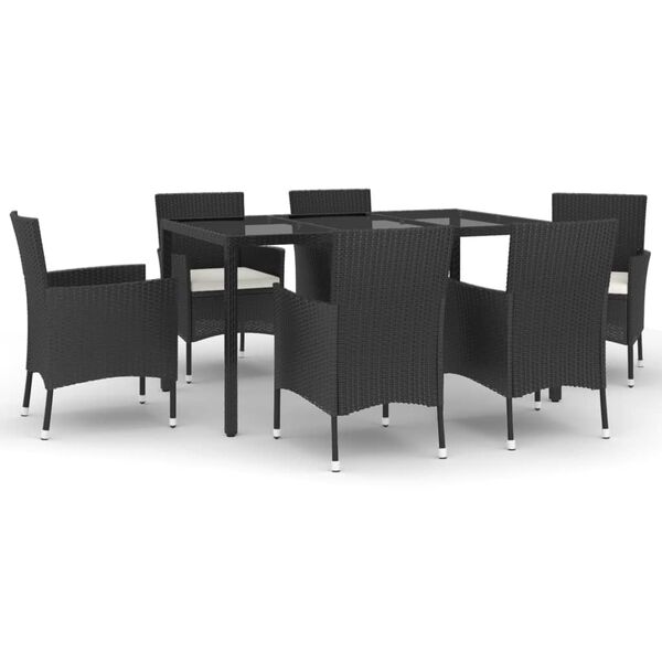 vidaXL Ensemble &agrave; manger de jardin coussins 7pcs Noir R&eacute;sine tress&eacute;e