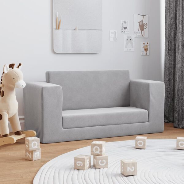 vidaXL Canap&eacute;-lit enfants 2 places gris clair peluche douce