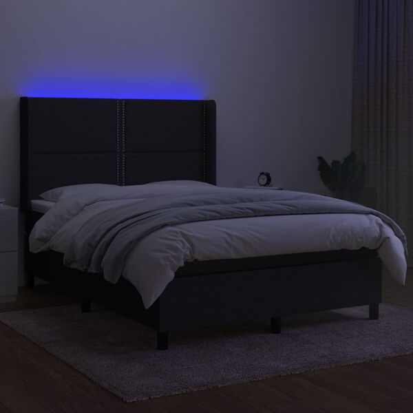 vidaXL Sommier &agrave; lattes de lit matelas LED Noir 140x190 cm Tissu