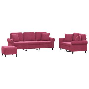 vidaXL Ensemble de canapés 3 pcs avec coussins rouge bordeaux velours