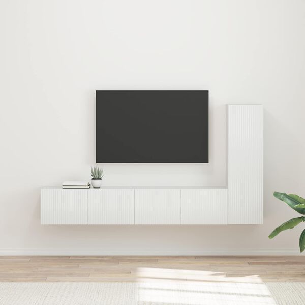 vidaXL Ensemble meuble TV 3 pcs Blanc brillant Bois d'ing&eacute;nierie