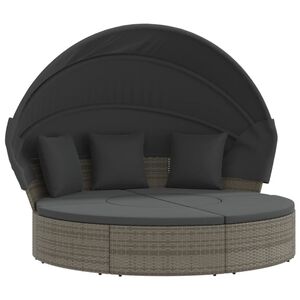 vidaXL Lit de repos d'ext&eacute;rieur avec auvent et coussins r&eacute;sine tress&eacute;e
