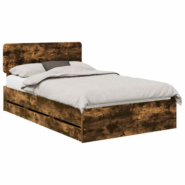 vidaXL Cadre de lit Ch&ecirc;ne Fum&eacute; 135 x 190 cm Bois d&rsquo;ing&eacute;nierie