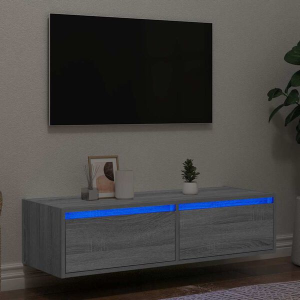 vidaXL Meuble TV avec lumi&egrave;res LED sonoma gris 100X35,5x25 cm