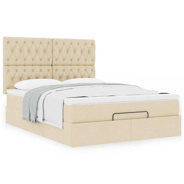 VidaXL Cadre de lit ottoman avec matelas cr&egrave;me 140x190 cm tissu