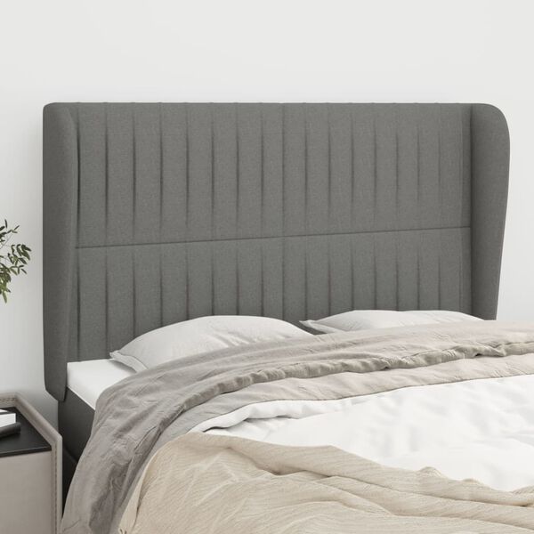 vidaXL T&ecirc;te de lit avec oreilles Gris fonc&eacute; 147x23x118/128 cm Tissu