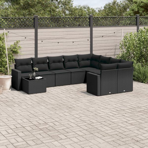 vidaXL Salon de jardin 10 pcs avec coussins noir r&eacute;sine tress&eacute;e