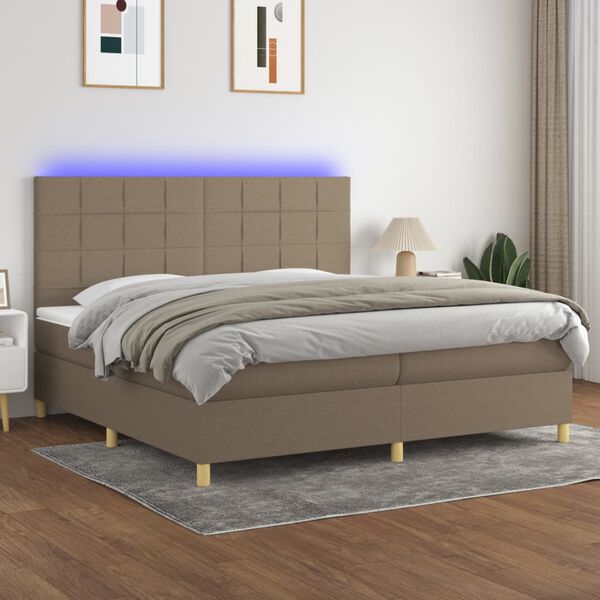 vidaXL Sommier &agrave; lattes de lit et matelas et LED Taupe 200x200cm Tissu