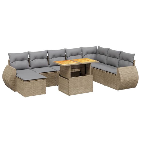 vidaXL Salon de jardin avec coussins 9 pcs beige r&eacute;sine tress&eacute;e