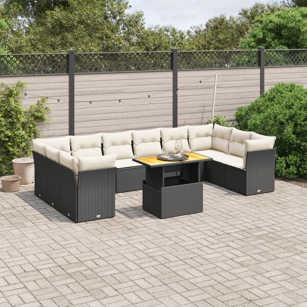 vidaXL Salon de jardin 11 pcs avec coussins noir r&eacute;sine tress&eacute;e