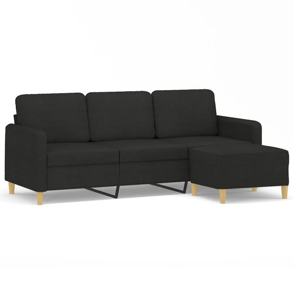 vidaXL Canap&eacute; &agrave; 3 places avec repose-pieds Noir 180 cm Tissu