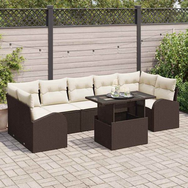 vidaXL Ensemble de canapé de jardin 8 pcs Marron Poly rotin