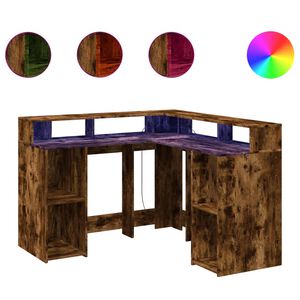 vidaXL Bureau et lumi&egrave;res LED ch&ecirc;ne fum&eacute; 130x130x91cm bois ing&eacute;nierie