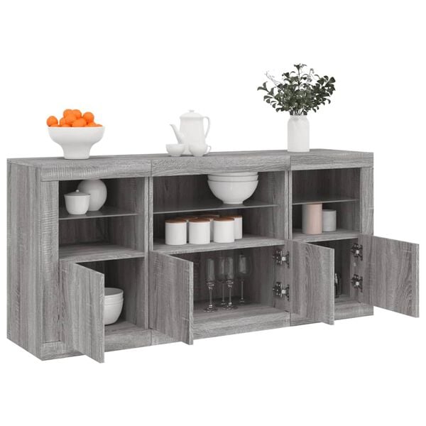 vidaXL Buffet avec lumi&egrave;res LED sonoma gris 142,5x37x67 cm