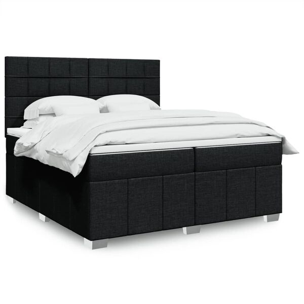 vidaXL Sommier &agrave; lattes de lit avec matelas Noir 200x200 cm Tissu