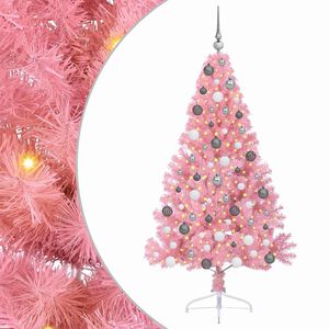 vidaXL Sapin de No&euml;l artificiel pr&eacute;-&eacute;clair&eacute; Rose 180 cm PVC