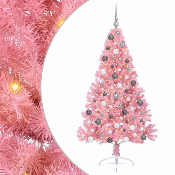 vidaXL Sapin de No&euml;l artificiel pr&eacute;-&eacute;clair&eacute; Rose 180 cm PVC