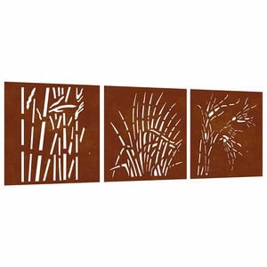 vidaXL D&eacute;corations murales jardin 3 pcs 55x55 cm design d'herbe