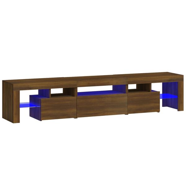 vidaXL Meuble TV avec lumi&egrave;res LED Ch&ecirc;ne marron 200x36,5x40 cm