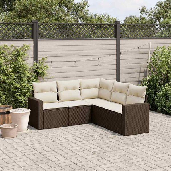 vidaXL Salon de jardin avec coussins 5 pcs marron r&eacute;sine tress&eacute;e