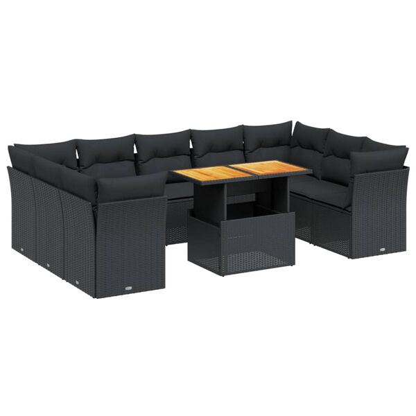 vidaXL Salon de jardin 10 pcs avec coussins noir r&eacute;sine tress&eacute;e