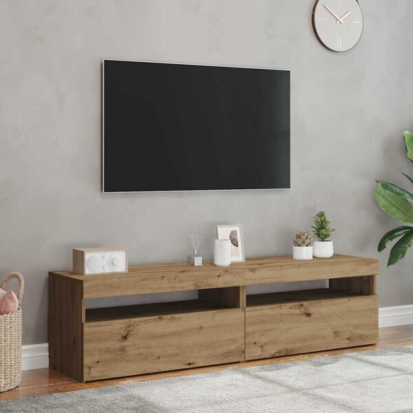 vidaXL Meubles TV avec lumi&egrave;res LED 2 pcs ch&ecirc;ne artisanal