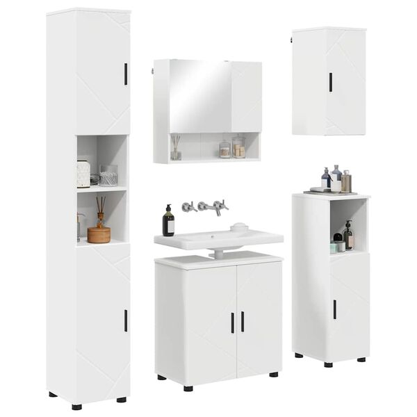 vidaXL Ensemble de mobilier de salle de bain Montage mural 5 pcs Blanc